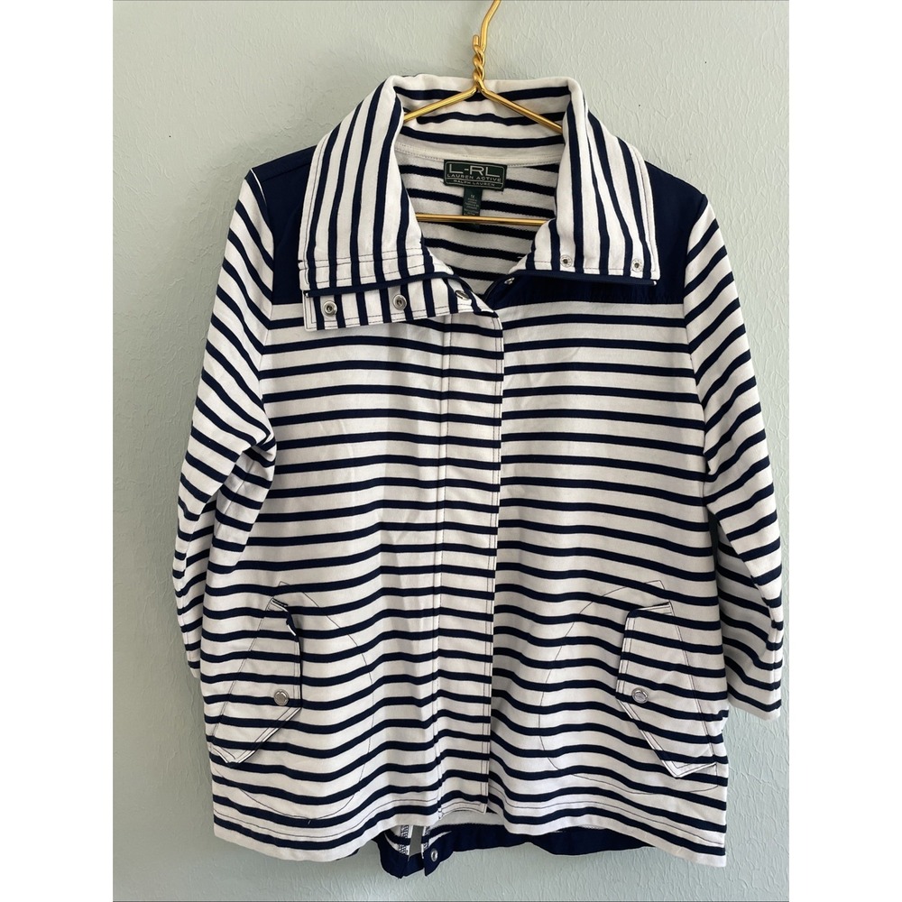 LRL Ralph Lauren Nautical Navy‎ Striped Lightweight Zip Jacket Sweatshirt 3/4 Xl